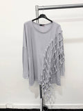 Pure Stretchy Cotton Plus Size Top With Distressed Slashing : BabyPink