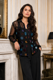 L3696-1 - Velvet Polka Dot Sheer Button-Up Shirt: L
