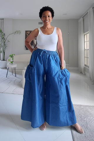 Denim Big Pocket Palazzo Pant - 45 Two Tone Denim