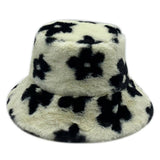 Floral Printed Faux Fur Bucket Hat: ORA / One Size