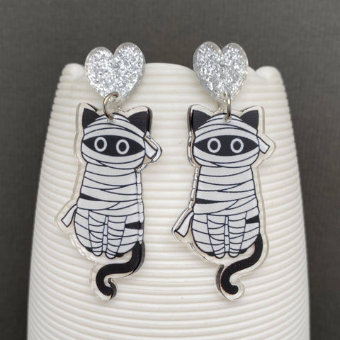 Halloween Mummy Cat Acrylic Earrings