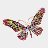 Butterfly Rhinestone Pave Brooch: Red