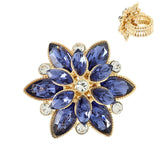 Floral Crystal Gemstone Cocktail Stretch Ring : Navy