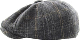 Grey Plaid Button Newsboy Hat
