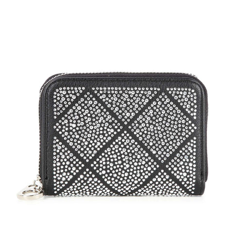 Rhinestone Petite Zip Around Wallet: Black