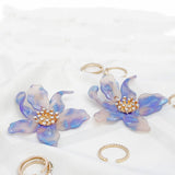 Drop Marbled Blue Botanical Chic Floral Earrings: Blue / Multi Tone / 3 x 2.75 inches