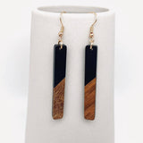 Resin Wooden Stick Rectangular Pendant Earrings: Yellow