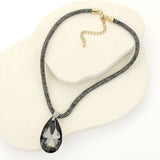 Teardrop Faceted Stone Pendant Bling Studded Necklace: Leopard