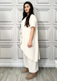 Full Cross-Over Front Short Sleeves and Wide Leg Pants Set : Orange