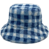 Checkered Faux Fur Bucket Hat: MLT / ONE SIZE