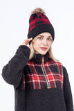 Aspen Plaid Beanie Hat: Red/Black