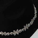 Floral Rhinestone Strap Western Cowboy Hat: BK