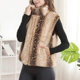 Deer Pattern Soft Faux Fur Zip-Up Vest with Pockets: COFFEE / One Size