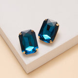 Rectangular Cut Crystal Stud Earrings: Blue