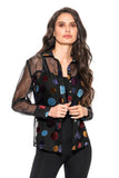 L3696-1 - Velvet Polka Dot Sheer Button-Up Shirt: L
