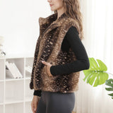 Deer Pattern Soft Faux Fur Zip-Up Vest with Pockets: COFFEE / One Size
