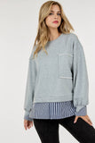 Contrast Ruffle Layered Long Sleeve Sweater: BLACK / L/XL