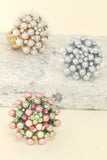 Vintage Crystal & Pearl Statement Stretch Ring: Silver