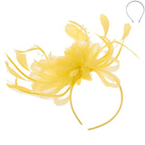 Floral Fascinator Headband w/ Side Loops & Feathers: Black