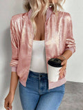 Women's Metallic Zip-Up Bomber Jacket Lightweight Casual: Gold / 100%Viscose / XL