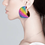 Rhinestone Pave Hoop Evening Earrings: Gold Rainbow
