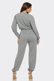 Color Block Denim Detail Top Pockets Pants Set: H.Grey-Denim / 2-2-2 (S-M-L)