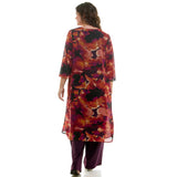 PLUS SIZE 3PC CARDIGAN TANK, PANT NECKLACE SET: Eggplant/Plum/Rust / 1XL