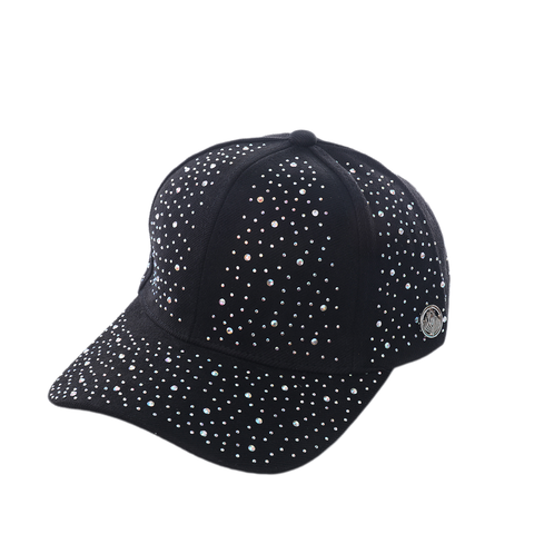 Rhinestone Embellished Baseball Cap: Black