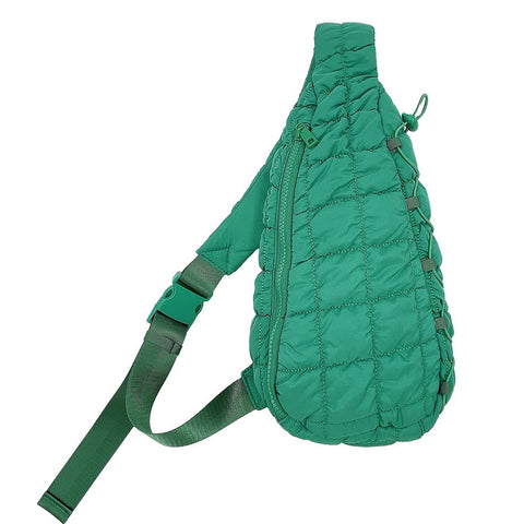 Quilted Stylish Lightweight Puffer Sling Bag: GRN / ONE SIZE