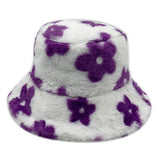 Floral Printed Faux Fur Bucket Hat: ORA / One Size