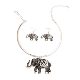 Black Tribal Elephant Choker Set: Color / Rhodium / 18 inches