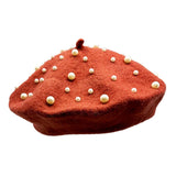 Pearl Embellished Tam Beret Hat: Rust