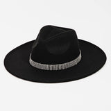 Pave Rhinestone Chain Fedora Hat: BK