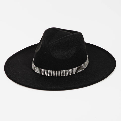 Pave Rhinestone Chain Fedora Hat: BK