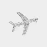 Stone Paved Airplane Pin Brooch: GOLD CLEAR