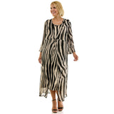 PLUS SIZE ZEBRA PRINT MESH DUSTER & MIDI DRESS SET: TANBK / 3X