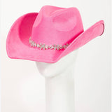 Floral Rhinestone Strap Western Cowboy Hat: BK