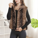 Deer Pattern Soft Faux Fur Zip-Up Vest with Pockets: COFFEE / One Size