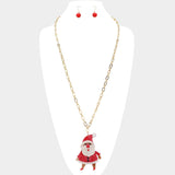 Glittered Resin Christmas Santa Pendant Long Necklace