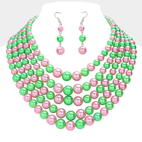 5Row Strand Pearl Necklace
: Pink Green