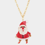 Glittered Resin Christmas Santa Pendant Long Necklace