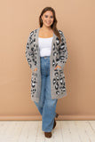 Plus Size Leopard  Eyelash Yarn Knit Cardigan