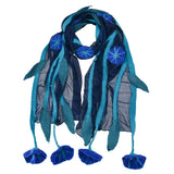 Blue Chiffon Scarves with Felted Flower Hanging
