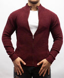 Burgundy Men's Zip Up Sweater