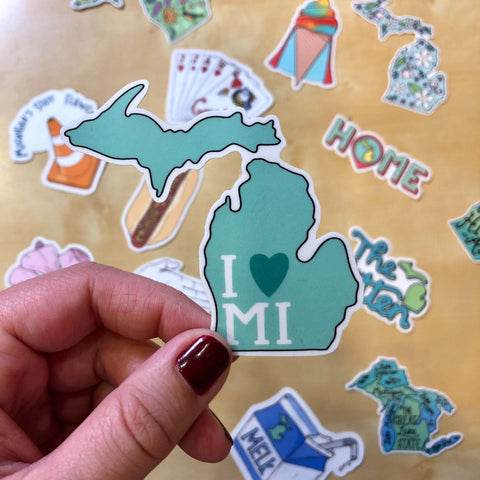 I heart MI mitten sticker - Michigan Sticker