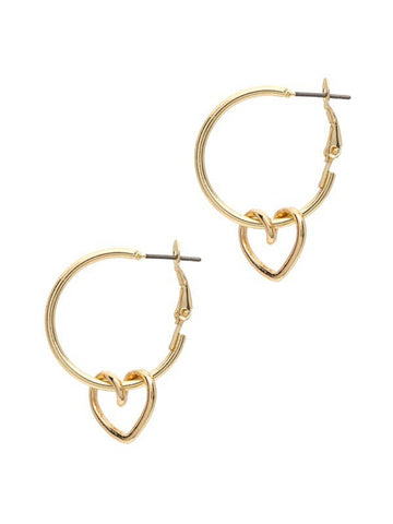 Gold Hoop & Heart Charm Earrings
