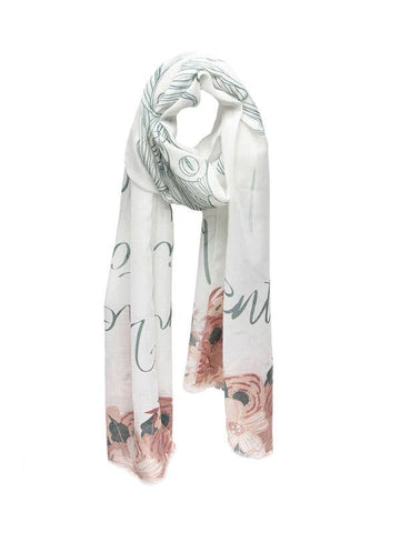White Mantra Scarf - "Take A Deep Breath And Be Present."