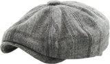 Grey Plaid Button Newsboy Hat