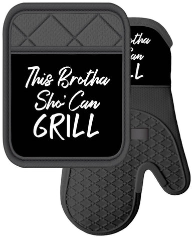 This Brotha Sho Can Grill Oven Mitt and Pot holder set