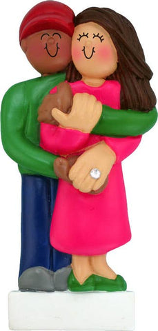 Interracial Engaged Couple Ornament